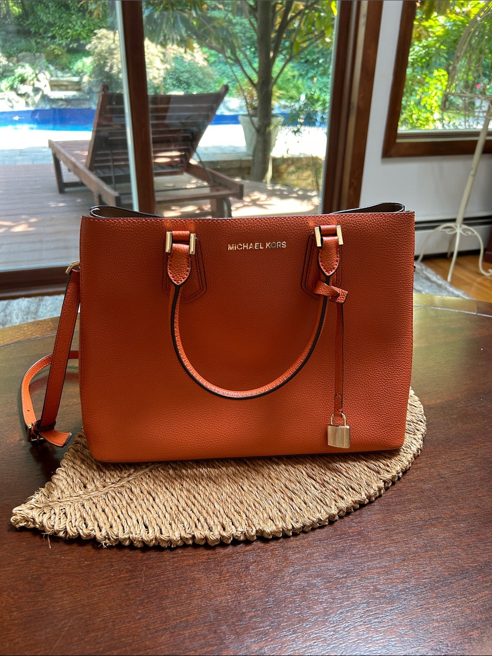 Michael Kors Burnt Orange Leather Tote with Gold Hardware